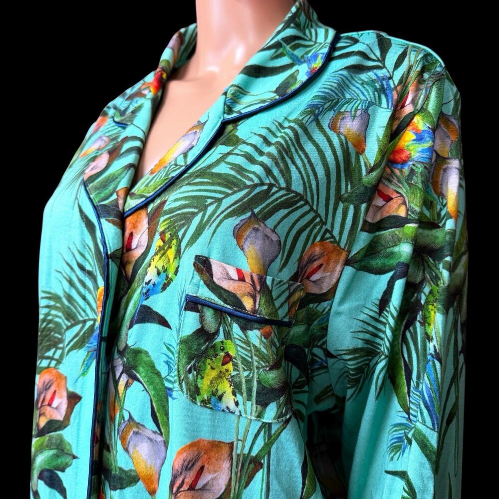 Johnny Was Taina Tropical Bird Print Sleep Shirt Nightgown XL NWT Pima Modal - Picture 3 of 13